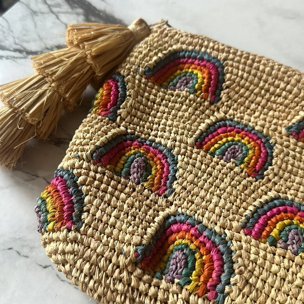 NEW Mar Y Sol Iris Rainbow Woven Clutch